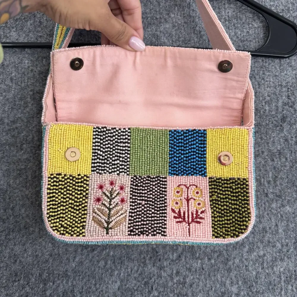 Anthropologie Maeve The Fiona Beaded Bag in Floral Patchwork Boho Cute Spring